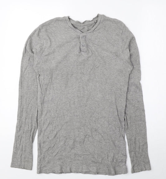 Preworn Womens Grey Cotton Basic Blouse Size M Round Neck