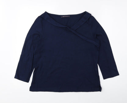 Marks & Spencer Womens Blue Viscose Basic Blouse Size 10 V-Neck