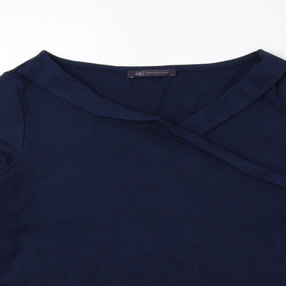 Marks & Spencer Womens Blue Viscose Basic Blouse Size 10 V-Neck