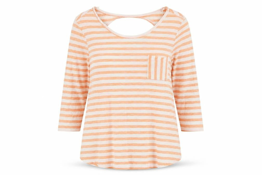 TU Womens Orange Striped 100% Cotton Basic Blouse Size 10 Round Neck