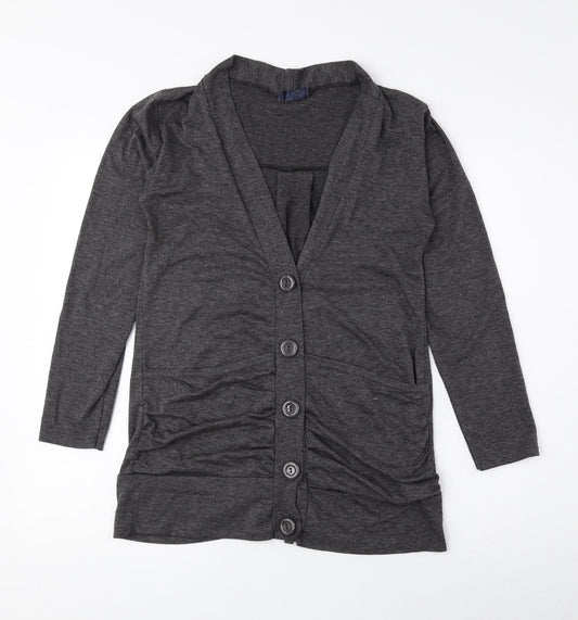 JUBZ Womens Grey V-Neck Viscose Cardigan Jumper Size M - Ruched
