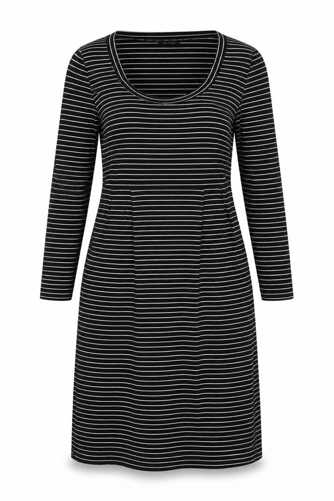 H&M Womens Black Striped Rayon T-Shirt Dress Size 8 Scoop Neck Pullover