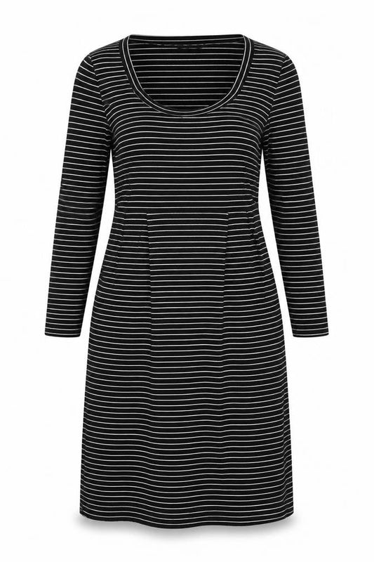 H&M Womens Black Striped Rayon T-Shirt Dress Size 8 Scoop Neck Pullover
