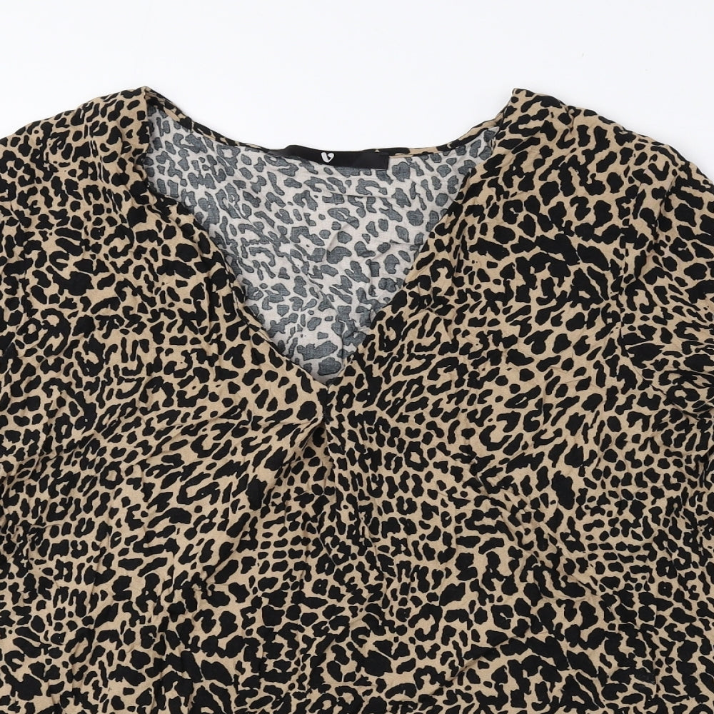 Very Womens Brown Animal Print Viscose Basic Blouse Size 14 V-Neck - Cheetah Print