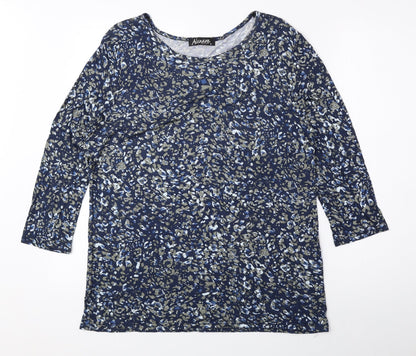 Alexara Womens Blue Geometric Viscose Basic Button-Up Size 18 Boat Neck