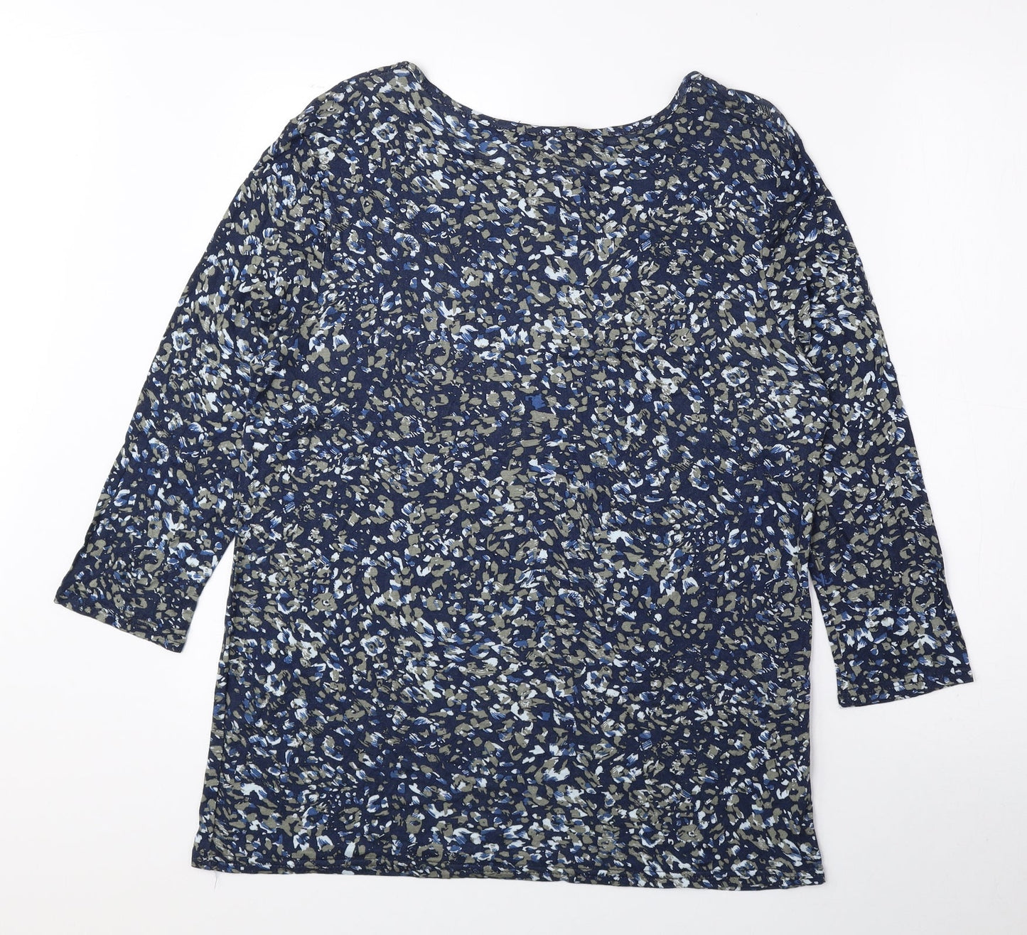 Alexara Womens Blue Geometric Viscose Basic Button-Up Size 18 Boat Neck