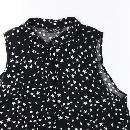 Miss Selfridge Womens Black Geometric Viscose Basic Tank Size 10 Collared