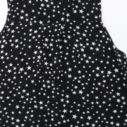 Miss Selfridge Womens Black Geometric Viscose Basic Tank Size 10 Collared