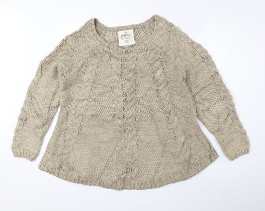 Papaya Womens Beige Round Neck Acrylic Pullover Jumper Size 12
