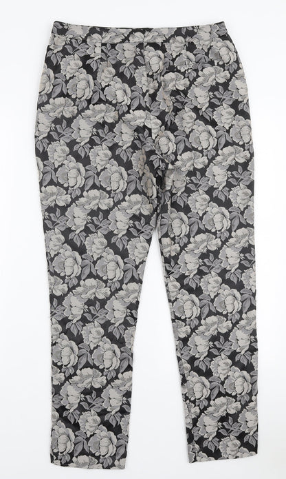 Tu Womens Grey Floral Polyester Trousers Size 10 L26 in Regular Zip