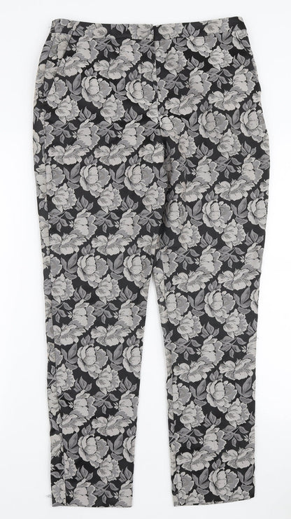 Tu Womens Grey Floral Polyester Trousers Size 10 L26 in Regular Zip