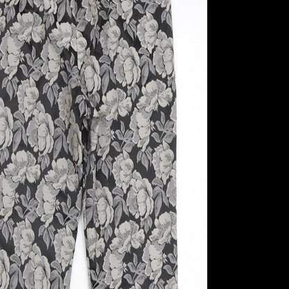 Tu Womens Grey Floral Polyester Trousers Size 10 L26 in Regular Zip