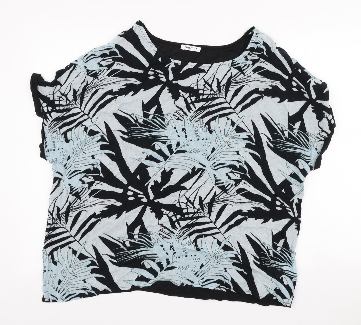 Damart Womens Black Floral Viscose Basic T-Shirt Size 14 Boat Neck