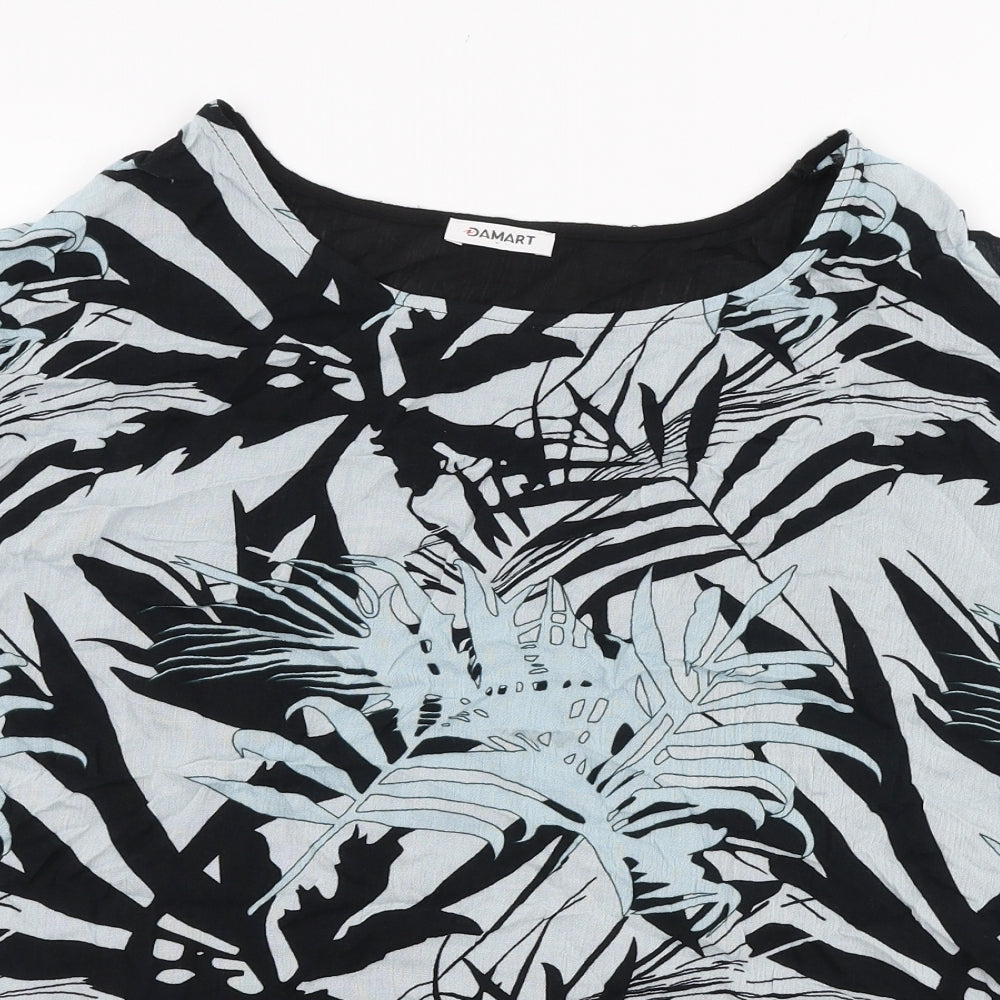 Damart Womens Black Floral Viscose Basic T-Shirt Size 14 Boat Neck