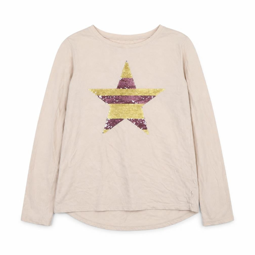 Gap Girls Pink Polyester Pullover T-Shirt Size 13 Years Round Neck Pullover - Reversible sequins star