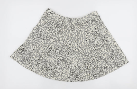 Topshop Womens Ivory Animal Print Polyester Skater Skirt Size 12