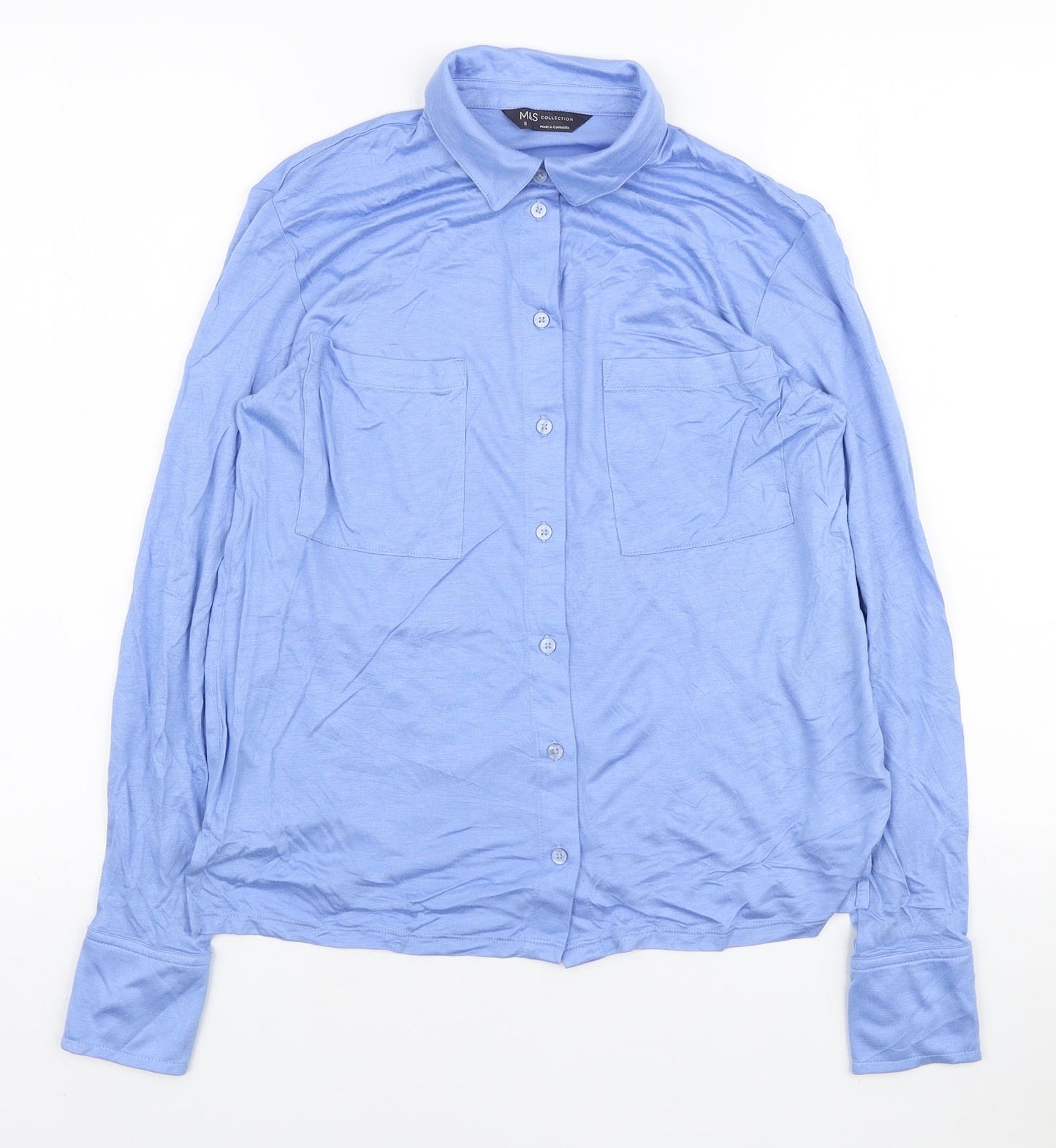 Marks and Spencer Womens Blue Viscose Basic Button-Up Size 8 Collared