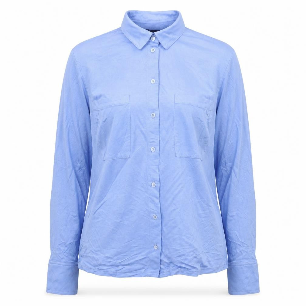 Marks & Spencer Womens Blue Viscose Basic Button-Up Size 8 Collared