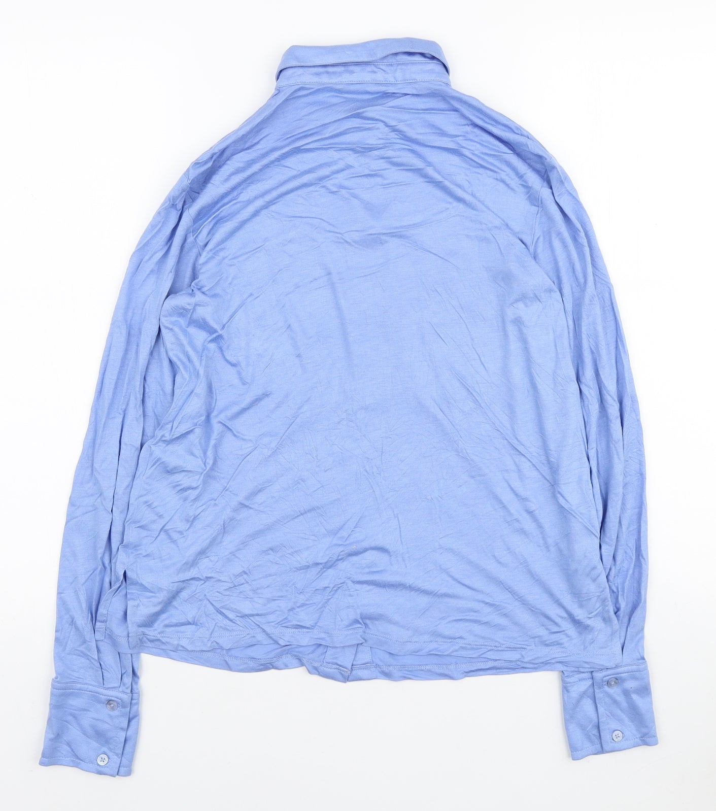 Marks and Spencer Womens Blue Viscose Basic Button-Up Size 8 Collared
