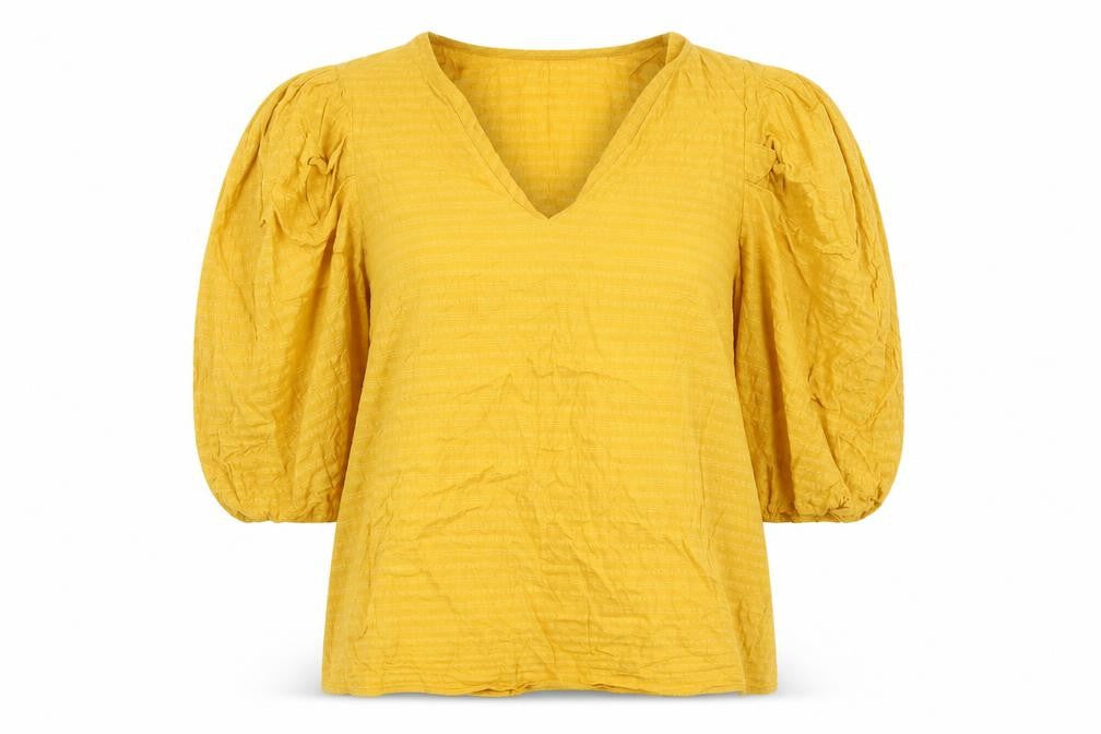 F&F Womens Yellow Cotton Basic Blouse Size 14 V-Neck