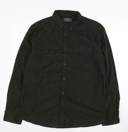 Marks and Spencer Mens Green Cotton Button-Up Size XL Collared Button