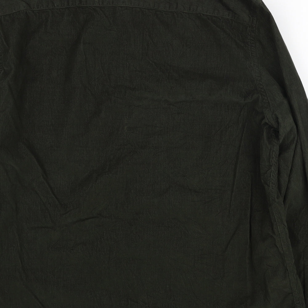 Marks and Spencer Mens Green Cotton Button-Up Size XL Collared Button