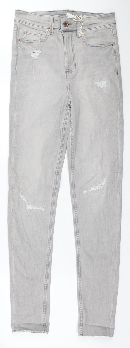 Marks and Spencer Womens Grey Cotton Skinny Jeans Size 8 L29 in Regular Zip