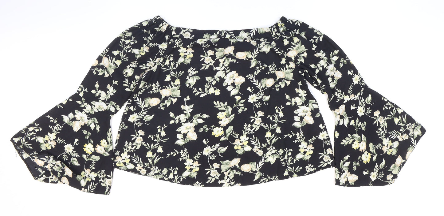 New Look Womens Multicoloured Floral Polyester Cropped Blouse Size 8 Off the Shoulder - Flared sleeves
