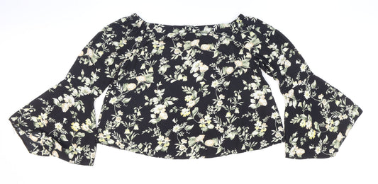 New Look Womens Multicoloured Floral Polyester Cropped Blouse Size 8 Off the Shoulder - Flared sleeves