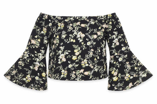 New Look Womens Multicoloured Floral Polyester Cropped Blouse Size 8 Off the Shoulder - Flared sleeves