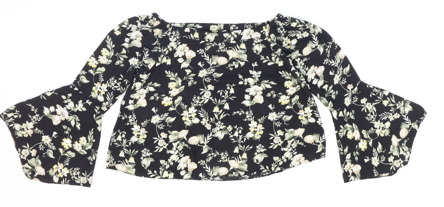 New Look Womens Multicoloured Floral Polyester Cropped Blouse Size 8 Off the Shoulder - Flared sleeves