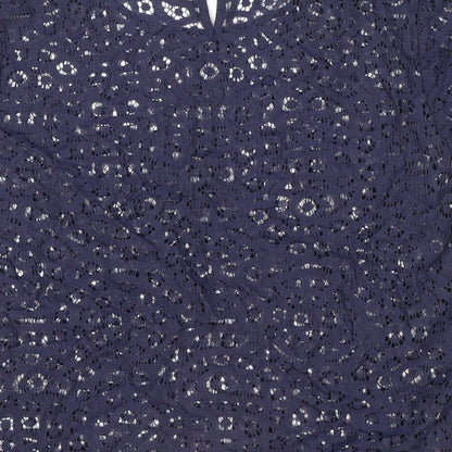 Marks & Spencer Womens Blue Geometric Cotton Basic Blouse Size 12 Round Neck - See-through. Lace