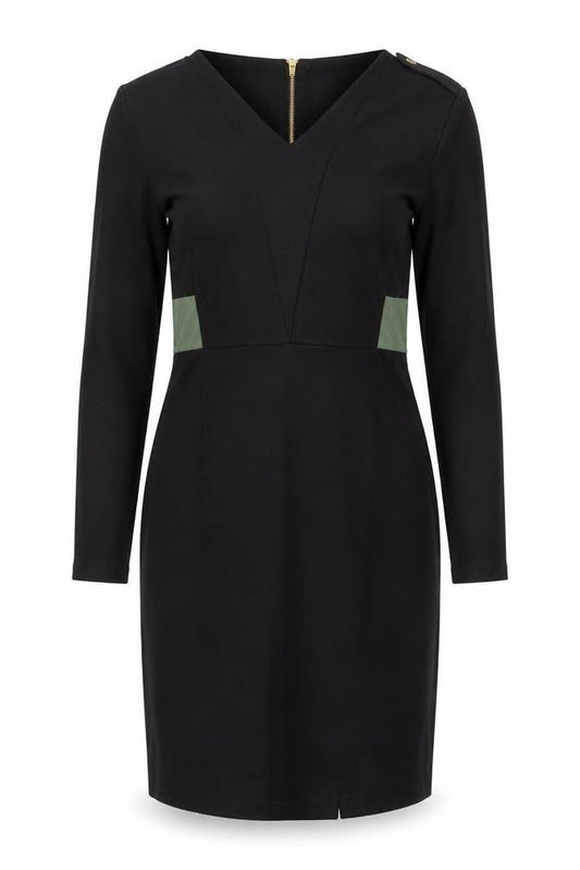 Limited Collection Womens Black Viscose Pencil Dress Size 14 V-Neck Zip - Slit.