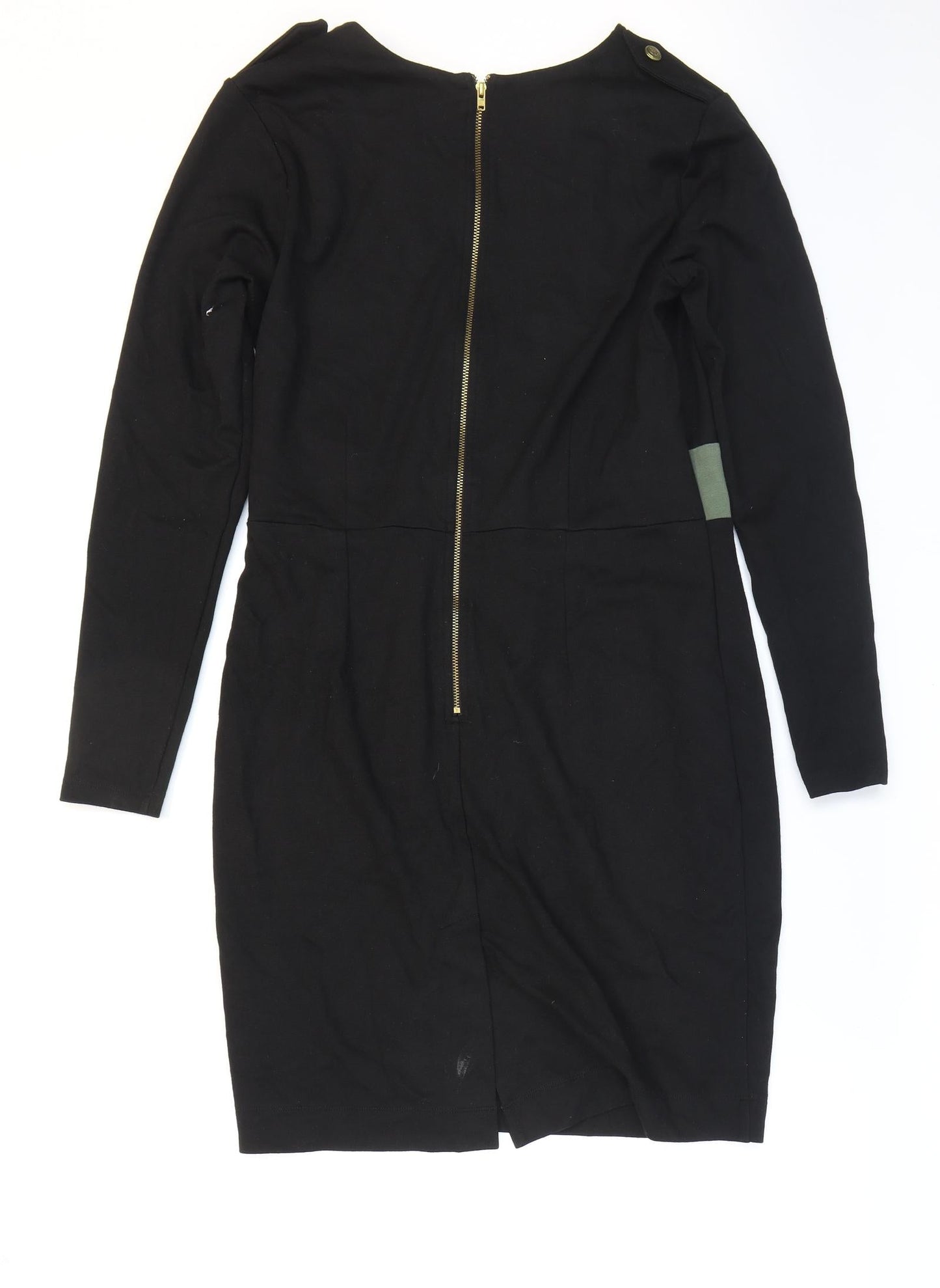 Limited Collection Womens Black Viscose Pencil Dress Size 14 V-Neck Zip - Slit.