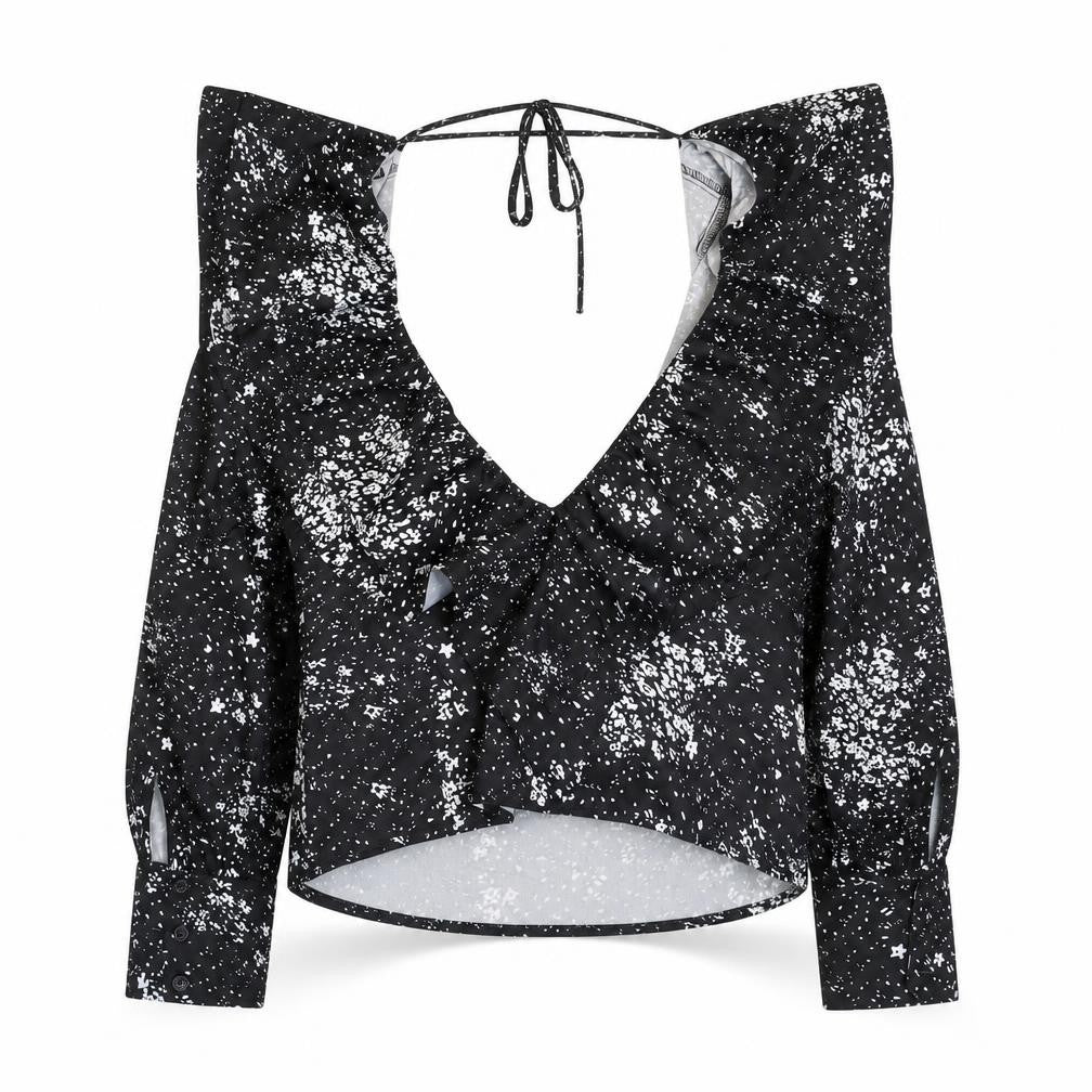 Boohoo Womens Black Floral Polyester Cropped Blouse Size 10 Halter