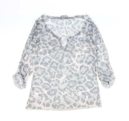 Ashley Brooke Womens Grey Animal Print Polyester Basic Blouse Size 8 V-Neck - Leopard Print
