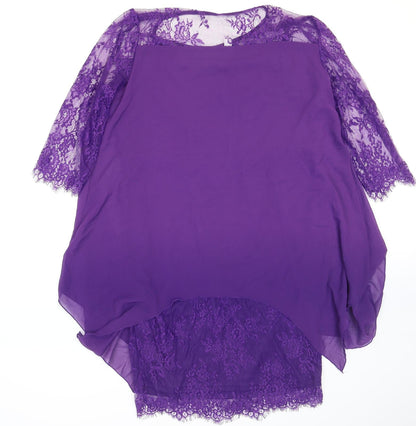 Womens Purple Polyester Shift Size L Round Neck Pullover - Layered Lace
