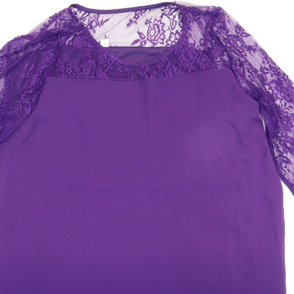 Preworn Womens Purple Polyester Shift Size L Round Neck Pullover - Layered Lace