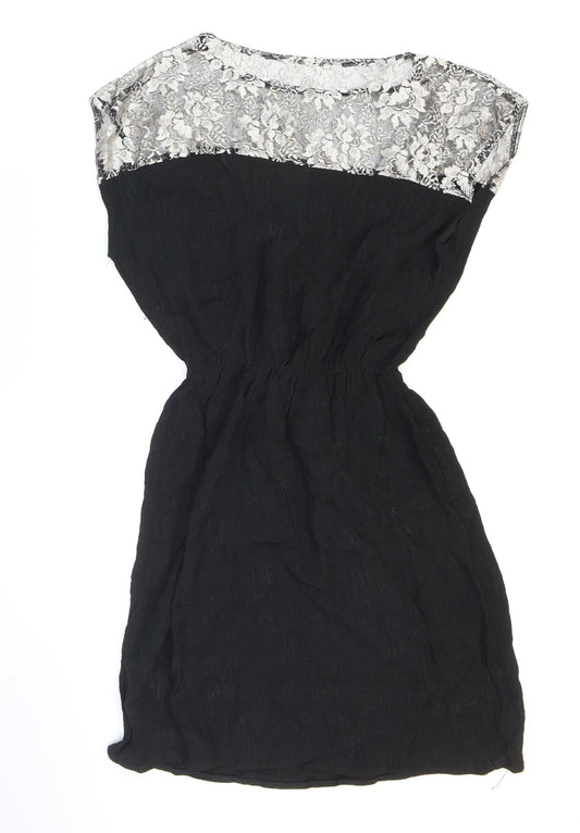 Johann Womens Black Polyester Skater Dress Size M Round Neck Pullover - Lace. Metallic.