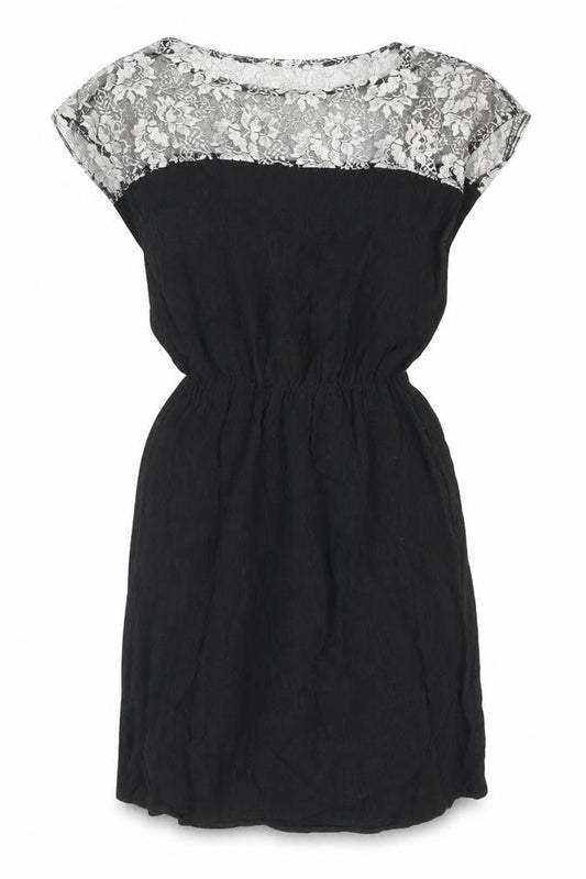 Johann Womens Black Polyester Skater Dress Size M Round Neck Pullover - Lace. Metallic.