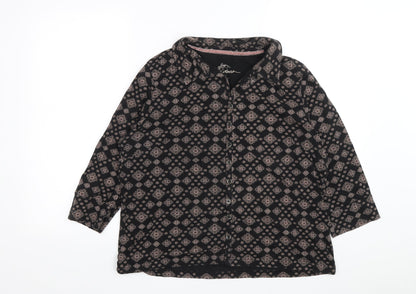 Dash Womens Black Geometric Cotton Basic Button-Up Size 16 Collared