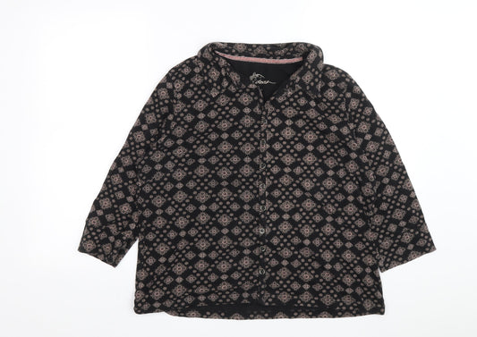 DASH Womens Black Geometric Cotton Basic Button-Up Size 16 Collared