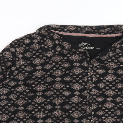 Dash Womens Black Geometric Cotton Basic Button-Up Size 16 Collared