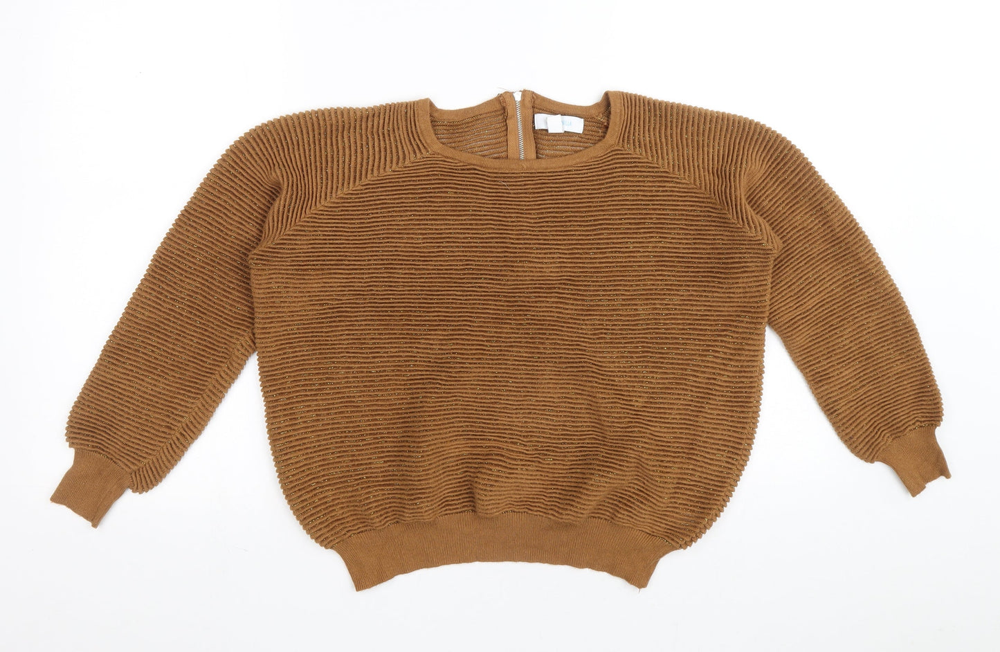 Blue Vanilla Womens Brown Round Neck Viscose Pullover Jumper Size S