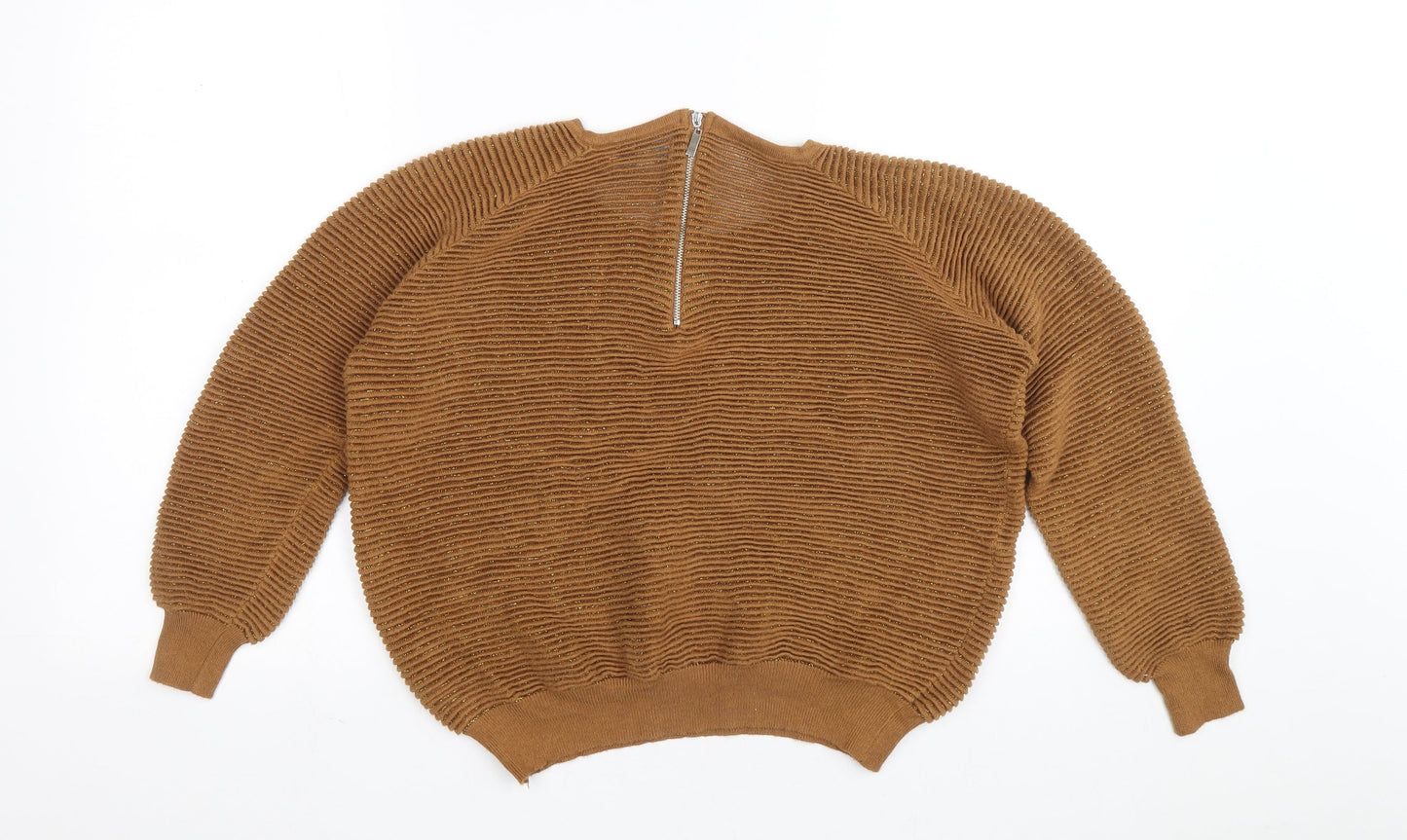 Blue Vanilla Womens Brown Round Neck Viscose Pullover Jumper Size S