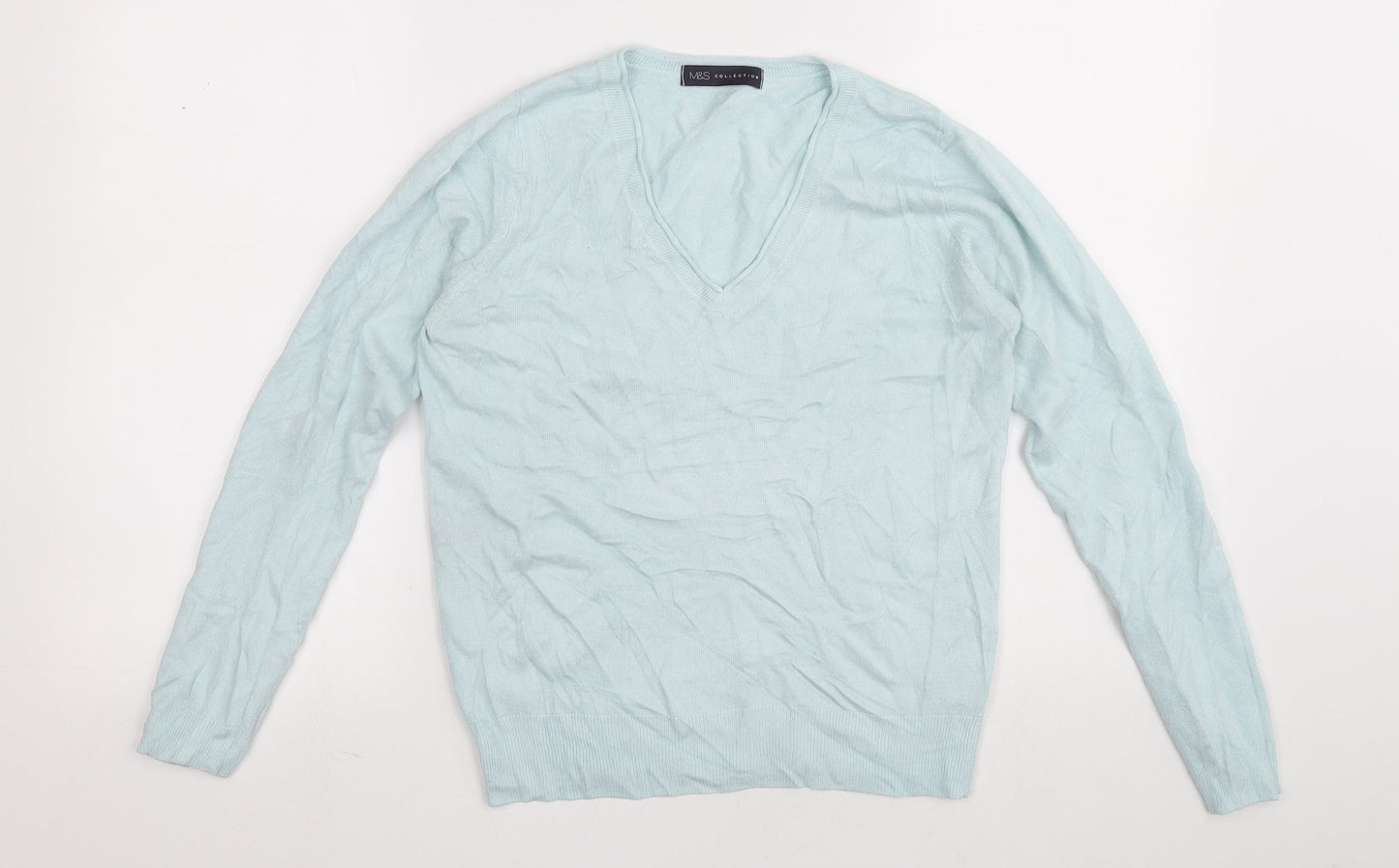 Marks and Spencer Womens Blue V-Neck Acrylic Pullover Jumper Size 8