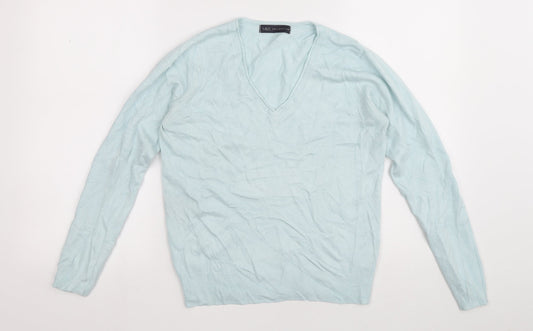 Marks and Spencer Womens Blue V-Neck Acrylic Pullover Jumper Size 8