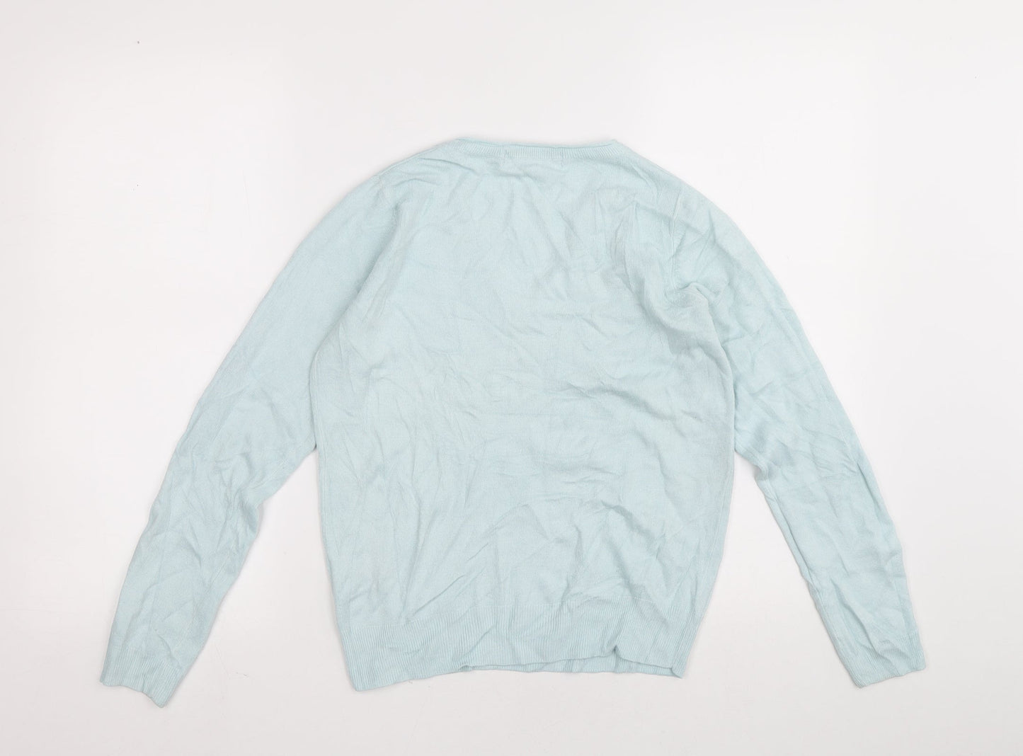 Marks and Spencer Womens Blue V-Neck Acrylic Pullover Jumper Size 8