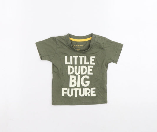 Primark Green Cotton Basic T-Shirt Size 0-3 Months Round Neck Pullover - Little dude big future