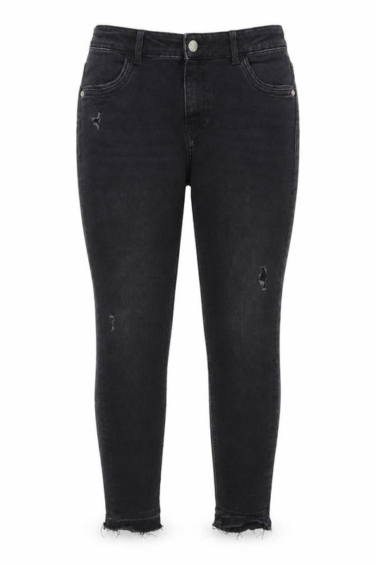 Marks & Spencer Girls Black Cotton Skinny Jeans Size 12-13 Years Regular Button - Distressed